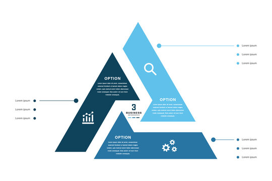 Triangular business infographic with three connected options and icons