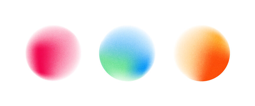 Set color circle gradient noise gradation. Abstract colorful watercolor blur mesh on isolated transparent background. Circle shape png.