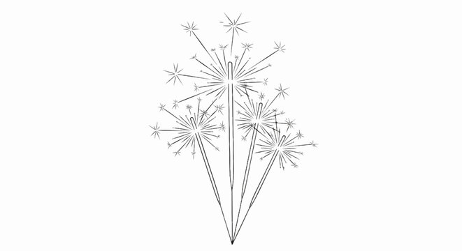 Black and white illustration of sparklers in bloom