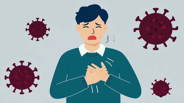 Sick Man with Virus Icons Animation Loop Health and Infection Concept