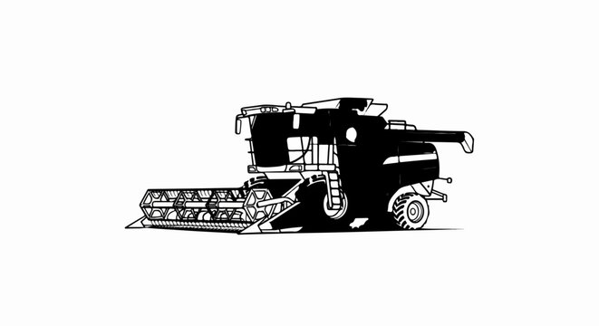 Black and white illustration of a farm combine harvester