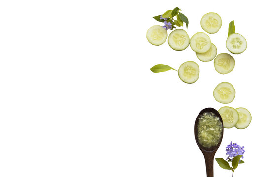 cucumber cut fresh foods vegetable for healt care arrangement flat lay postcard style 