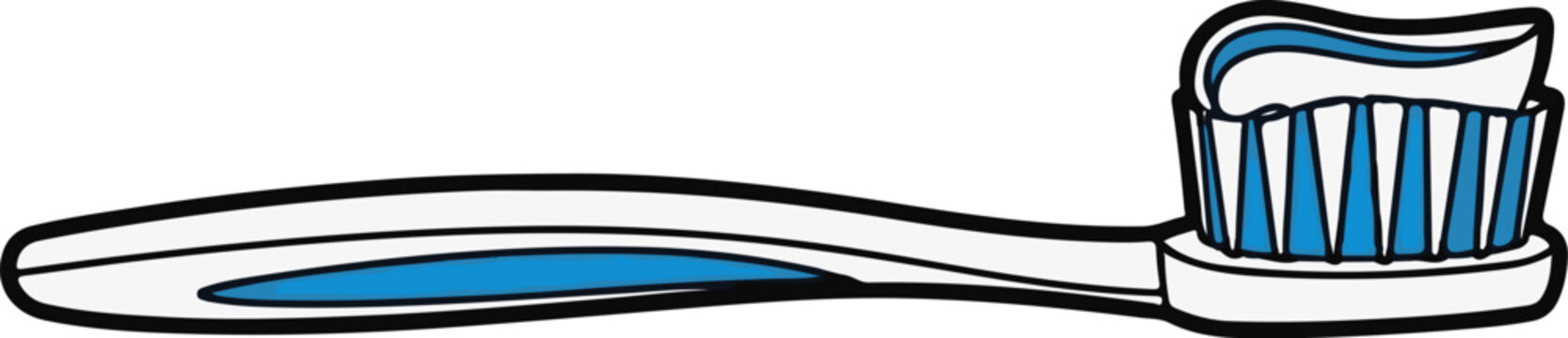 Blue and white toothbrush with a dollop of white and blue toothpaste on bristles