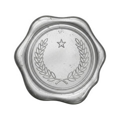 Grey metal seal with star and laurel wreath isolated on transparent background