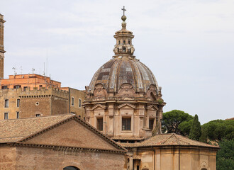 Obraz premium View of the dome of Santi Luca e Martina church at the Roman Forum in Rome, Italy.