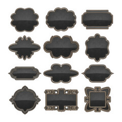 Collection of 12 black decorative metal drawer handles isolated on transparent background