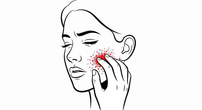 Close-up sketch of a person's face with a red, irritated cheek