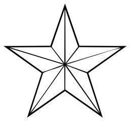 Geometric black and white star illustration with five points and intersecting lines, design element.