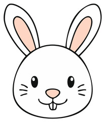 Obraz premium Stylized cartoon rabbit face in black and white illustration with long ears and cute expression