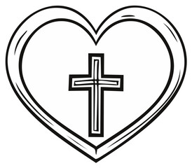 Obraz premium Christian Cross Inside a Heart Symbol of Love and Faith Line Art