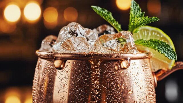 Refreshing Moscow Mule Cocktail with Ice and Lime Garnish.