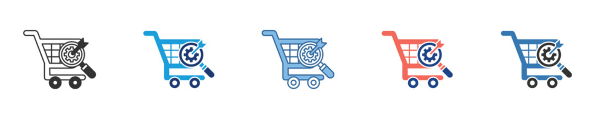 Versatile collection of search shopping cart icons, symbolizing online product discovery, e-commerce functionality, and digital retail exploration for web and mobile applications © Muhammad