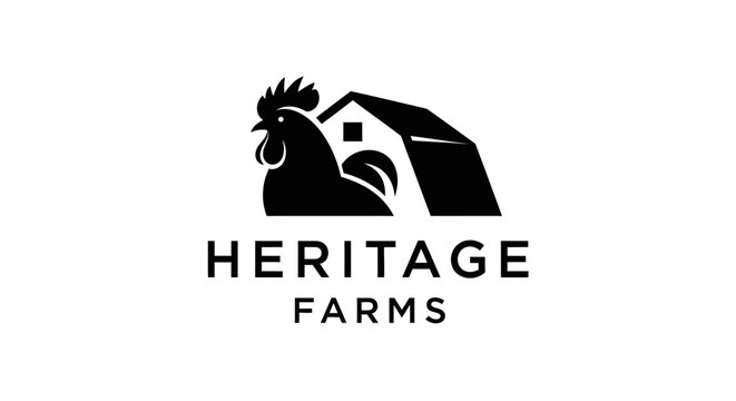 Heritage Farm Logo Featuring Rooster and Barn Silhouette Representing Organic Agriculture, Rural Lifestyle, Natural Farming, Fresh Produce and Traditional Countryside Business Branding Concept for Agr
