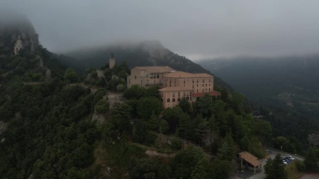 Aerial drone footage of Santuario de Queralt in Berga, Catalonia, Spain. High quality 4k footage