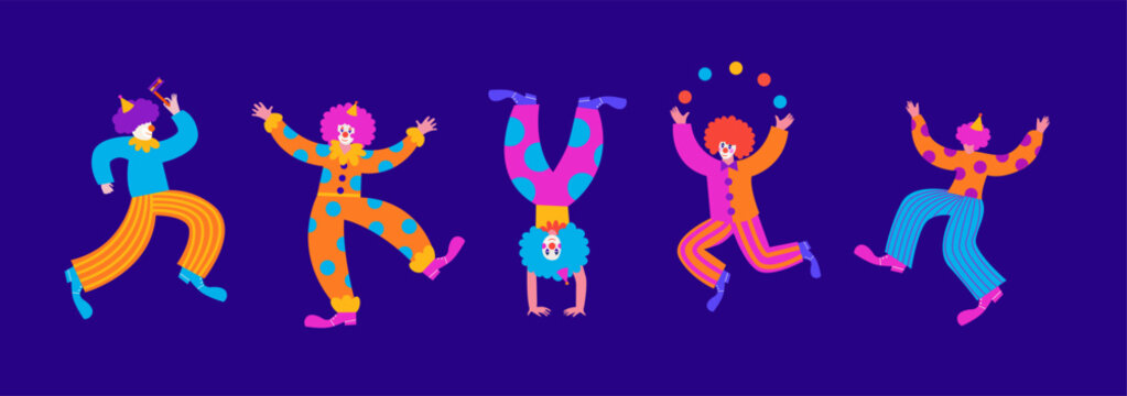 Happy Purim - Jewish holiday, Carnival. Colorful geometric background with abstract people, clowns in vibrant modern style.