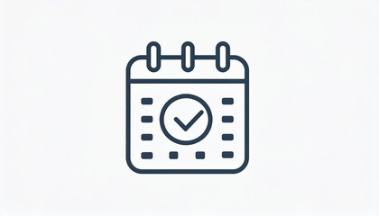Clean and Simple Outline Illustration of a Calendar with Check Icon in Flat Style for Business Task Management