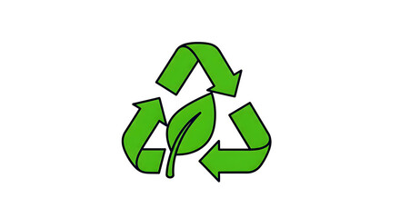 Obraz premium Eco-friendly Green Recycling Symbol with Leaf Icon on Black Background