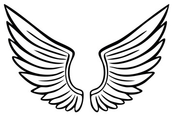Obraz premium Symbolic Outlined Pair of Angel Wings Spread Open with Feathers Illustrated