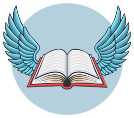 Open Book with Blue Wings Flying in Circle