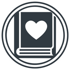 Love story emblem Book with heart shape in circle, romantic reading icon