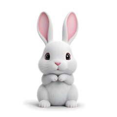 Obraz premium Cute white stuffed rabbit with pink ears sitting and holding hands together.