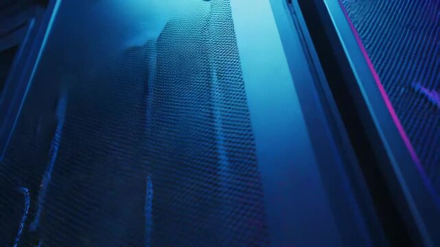 Server racks with blinking lights illuminate a contemporary data center, showcasing essential hardware for cloud computing, networking, and digital infrastructure