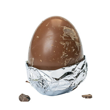 chocolate easter egg wrapped in foil isolated on pure white background 