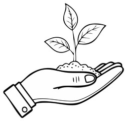 Hand holding soil with young plant growing new leaves symbolizing growth and care