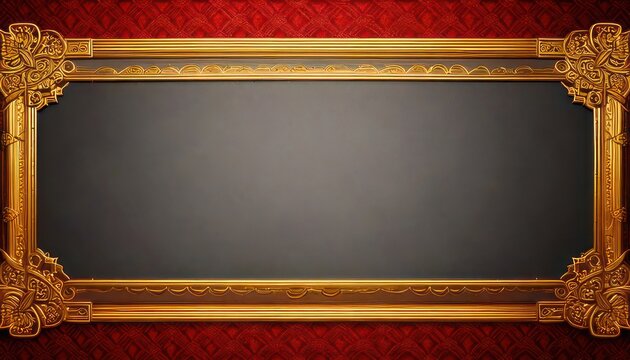 Ornate gold frame against a textured red background, vintage style.
