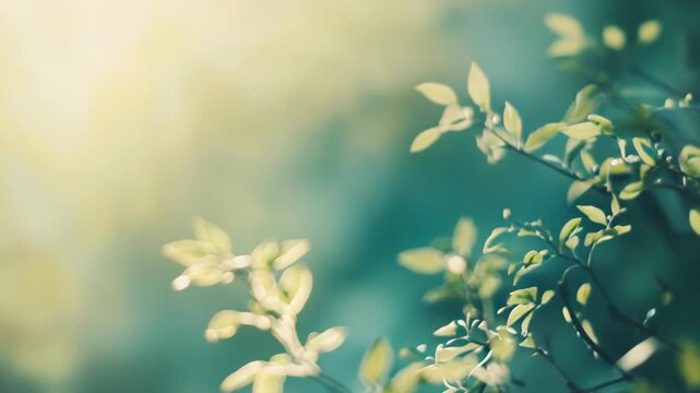 Tender green leaves emerging on a branch, backlit by soft morning sunlight with gentle bokeh, evoking fresh spring growth, calm renewal, and serene natural beauty