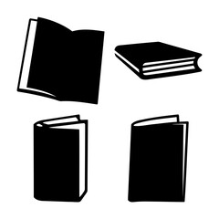 Minimalist book icons showing open, closed, and upright forms for learning themes © Laboni49