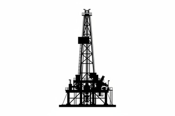 Oil Rig Silhouette: A stark black silhouette of an industrial oil rig stands tall, its intricate structure and imposing presence a symbol of energy production and industry. © MetaPixel Studio
