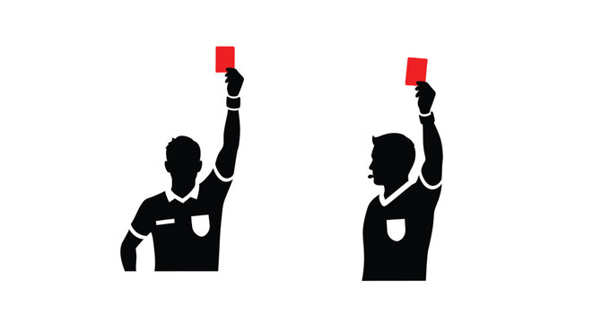 Two referees displaying red cards in a bold graphic silhouette