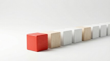 Obraz premium Red and white domino cubes arranged on a white background resembling colorful gift boxes and playful 3D blocks in a minimal design concept