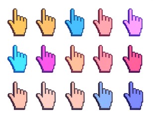 Obraz premium A collection of pixelated hands pointing up in various colors