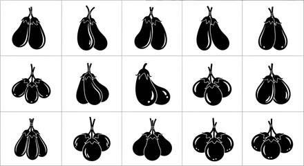 Collection of black pear icon variations on white background for design
