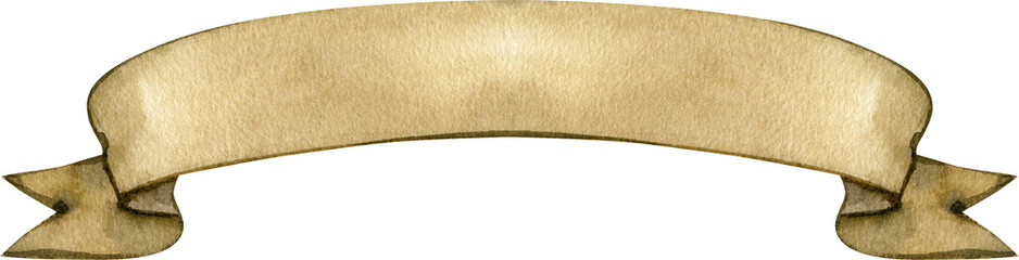 Elegant watercolor illustration of a vintage parchment ribbon banner. Hand-painted scroll with aged paper texture and curved edges, ideal for wedding titles, heraldry, and retro-style labels.