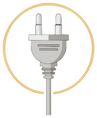 Obraz premium Illustration of a European electrical plug with a cable and a gold circle.