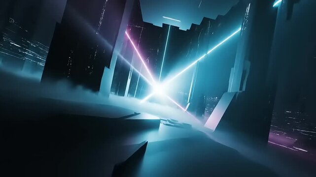 Futuristic Neon Lights in Dark Space.