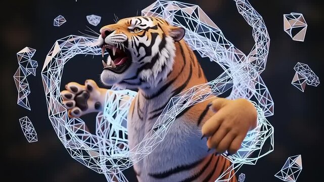 Digital Tiger Animation with Geometric Shapes.