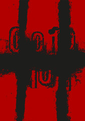 Abstract vector illustration with distressed paint textures and vintage typography elements creating bold monochrome grunge background.