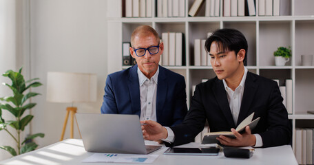 Team of Business brainstorming planning analyzing the financial report, Marketing plan researching....