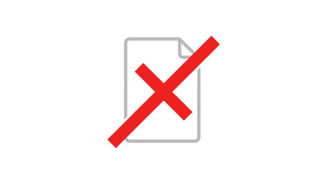 Red Cross Mark on Document Icon.