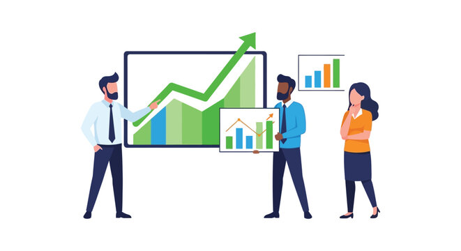 Business professionals analyzing growth charts and data ideal for presentations on transparent background silhouette high quality professional detailed modern elegant stylish