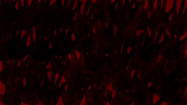赤い背景に沢山の黒い手形が現れ流れて消えて行くアニメーション背景動画