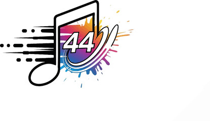 Obraz premium Dynamic musical note with vibrant paint splatters and the number 44