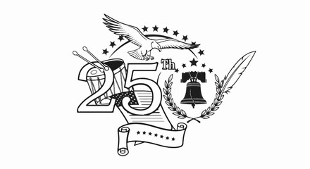 Fototapeta premium Eagle, bell, drum, quill, banner, stars represent liberty and history