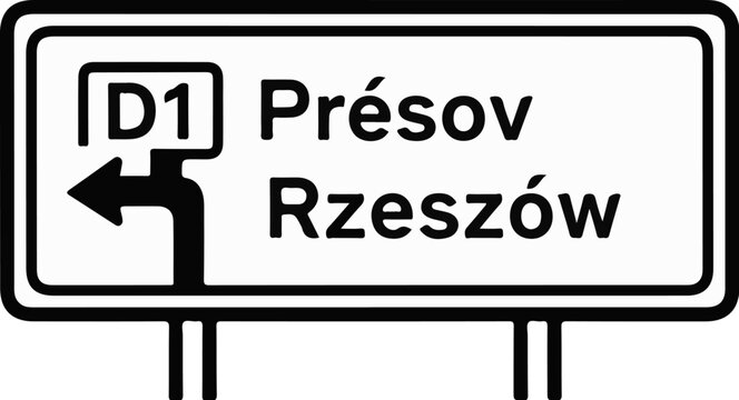 Highway sign indicating directions to D1, Presov, and Rzesz&oacute;w