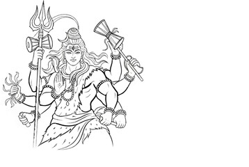 Fototapeta premium Line drawing of a multi-armed deity holding a trident and drum