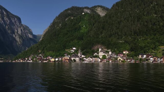 Scenic aerial view of hallstatt village in austria